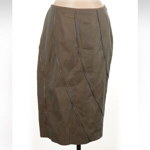 Lafayette 148 Dark Olive Green Cotton Pencil Skirt Zipper Accents Size 6 Small S